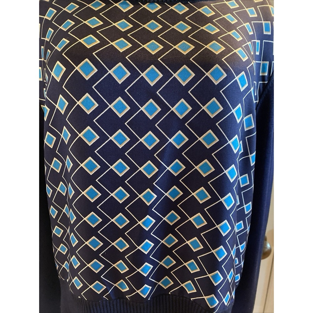 DIANE VON FURSTENBERG Sweater Silk Size M Navy Blue Pullover Classic Preppy - Picture 3 of 16